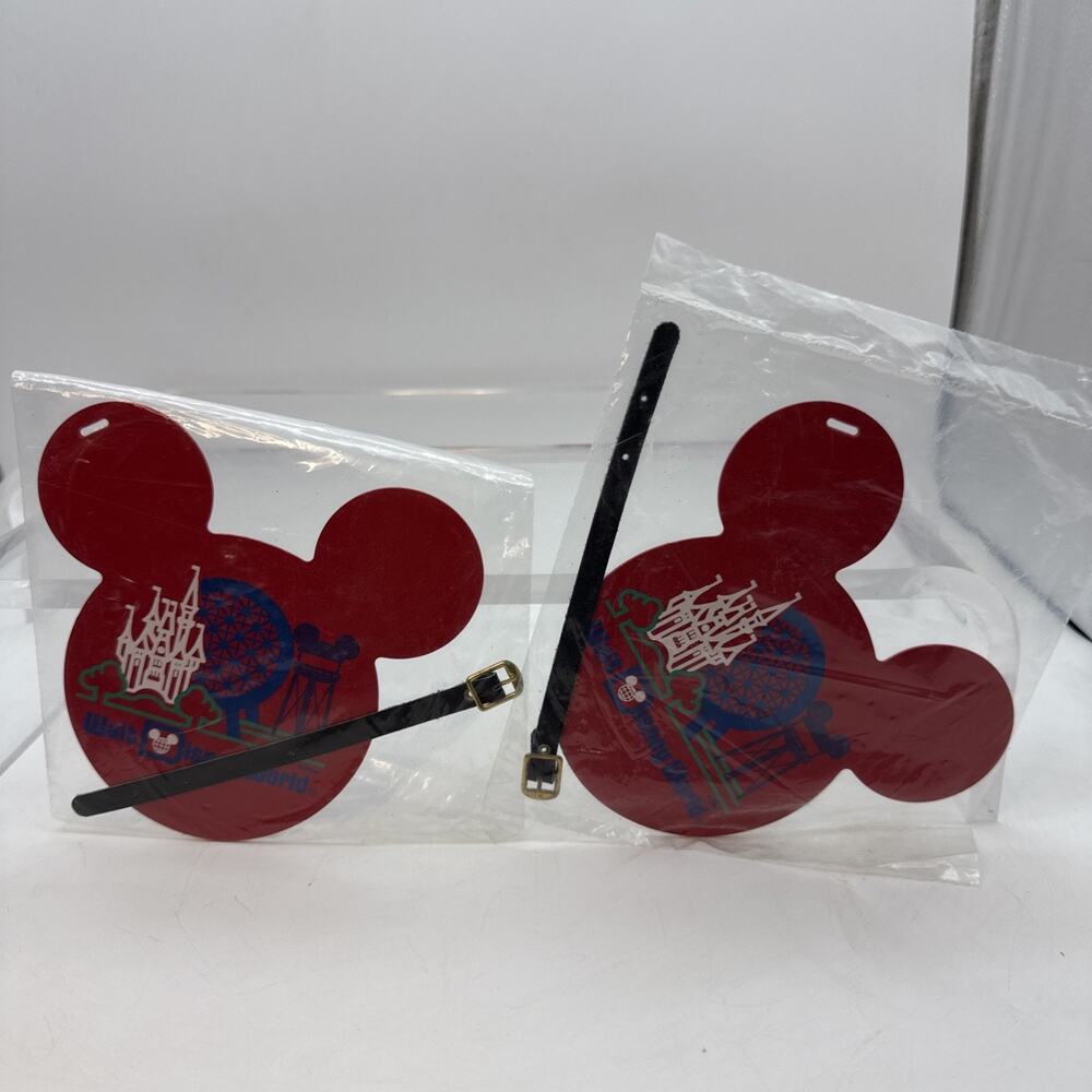 2 Vintage Walt Disney World / 3 Parks / Mouse Head / Plastic / Lg Luggage Tags